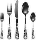 40-Piece Black Skull Silverware Set for 8, Flatware Set Stainless Steel Spoons,Forks,Knife Pattern Unique Design Utensil Sets Tableware Cutlery, Mirror Polished,Dishwasher Safe Decorative Party Suppl