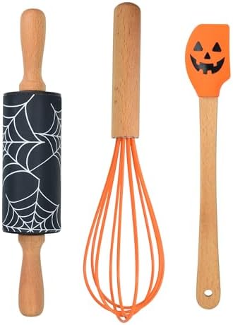 R&M Spooky Halloween 3 Piece Mini Bake Set – Spatula, Whisk & Rolling Pin –Halloween Baking Gift for Kids and Home Bakers