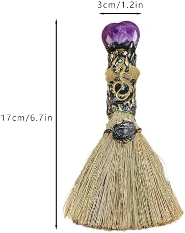 Witch Broom Halloween Crystal Witch Wiccan Altar Broom, Witchcraft Witches Pagan Altar Decor, Handmade Ritual Magic Ceremonial (Amethyst)