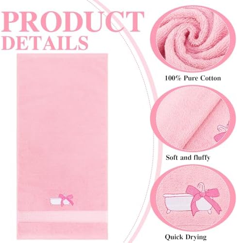 Breling 3 Pcs Bow Towels for Bathroom,Pink Bowknot Kitchen Hand Towels