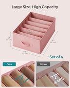 SONGMICS 4 Pack Drawer Clothes Organizers, Large Size 6-Compartment