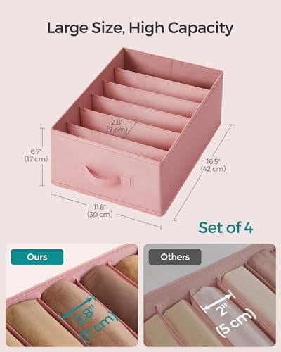 SONGMICS 4 Pack Drawer Clothes Organizers, Large Size 6-Compartment