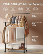 SONGMICS Clothes Rack with Wheels, Steel Garment Rack with Shelf