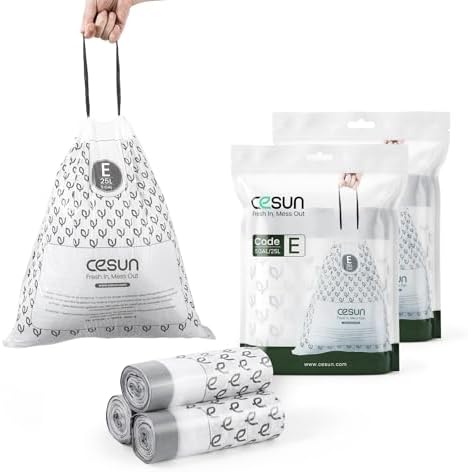 Cesun Code E Drawstring Trash Bags 90 Count, 5 Gallon / 25 Liter