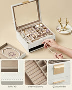 SONGMICS Jewelry Box Organizer, 2-Layer Storage with 1 Drawers, Glass Lid