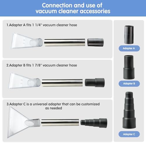 Universal Clear Vacuum Extraction Accessory with 1-1/4“,1-7/8” and 2-1/2” Adapter,Compatible with All Shop Vac Extractor,Wet Dry Vacuum Cleaner Attachments for Upholstery,Carpet Cleaning,Car Detailing