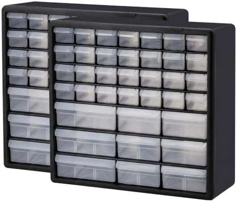 Akro-Mils 44-Drawer Plastic Drawer Storage Cabinet for Garage Organization, Bead Organizer, Building Bricks Storage, Teacher Toolbox, Makeup Organizer, 20" W x 6" D x 16" H, 10144 Black (Pack of 2)