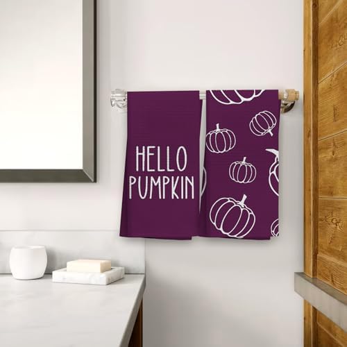 OHSUL Fall Kitchen Towels, Autumn Pumpkin Decor, Seasonal Hand Dish Towels, Modena Fall Decorations for Home, Bathroom Accent, Housewarming Gifts, Set of 2 - Image 2