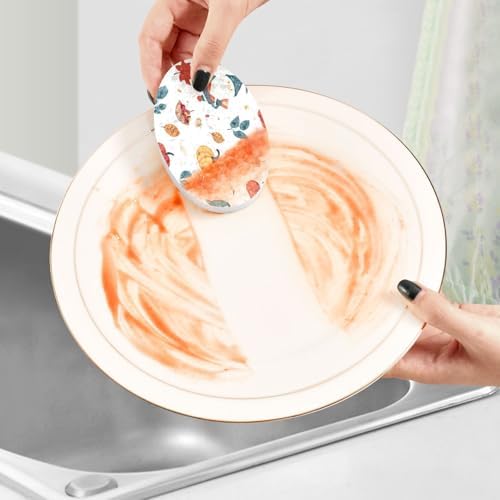 YETTASBIN Thanksgiving Gnome 3PCS Wood Pulp Scrub Sponges, Reusable Absorbent Household Cleaning Sponge Non-Scratch Kitchen Dish Sponges, Multi-Surface Safe Scrubber for Nonstick Pans, Pots - Image 5