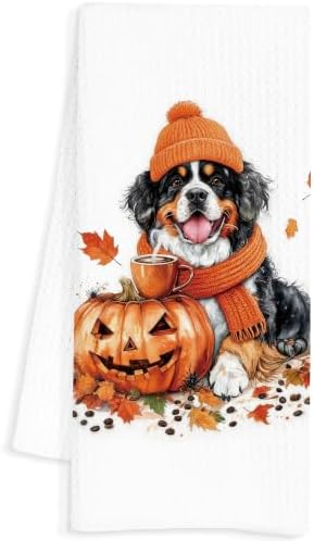 Fall Halloween Pumpkin Bernese Mountain Dog Kitchen Towels, Bernese Mountain Dog Gifts, Autumn Coffee Dish Tea Towels for Kitchen, Fall Halloween Hand Towel for Bathroom, 16x24 Inch by Unknown