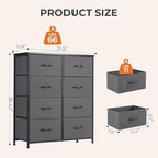 Sweetcrispy 8 Drawer Fabric Dresser for Bedroom, Tall Dresser, Dark Grey