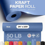 24" x 1200" (100 feet) Blue Kraft Paper Roll - USA-Made Quality Craft Paper for Gift Wrapping, Kids' Arts & Crafts, School Projects - 100% Recycled Natural Material 50lb Thickness by IDL Packaging