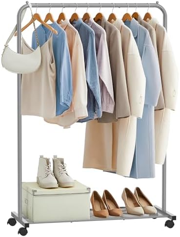 SONGMICS Clothes Rack with Wheels, Single Rod, Steel, 110 lb Load Capacity