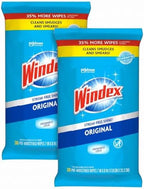 Windex Wipes Glass Cleaning, Pre-Moistened Glass and Surface Wipes to Clean Home Surfaces, Household Essentials, Original Scent, 38 Count (Pack of 2)