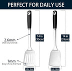 14-in Spatula Set, 18/0 Stianless Steel Heavy Duty Turner & Slotted Spatula, Kitchen Cooking Utensils Set, High Heat Resistant, Grilling Frying Serving Food, Pack of 2 - Image 4