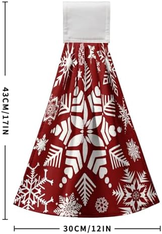 Snowflakes Xmas Hanging Kitchen Towels Winter Red Hand Tie Towel Soft Absorbent Christma Hanging Dish Towels for Kitchen Bathroom Home Decorations