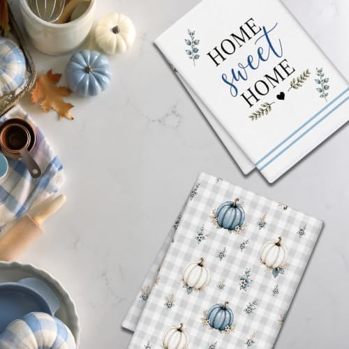 Fall Blue Pumpkin Kitchen Towels 4 PCS, Autumn Hand Towel, 16x24in - Image 5