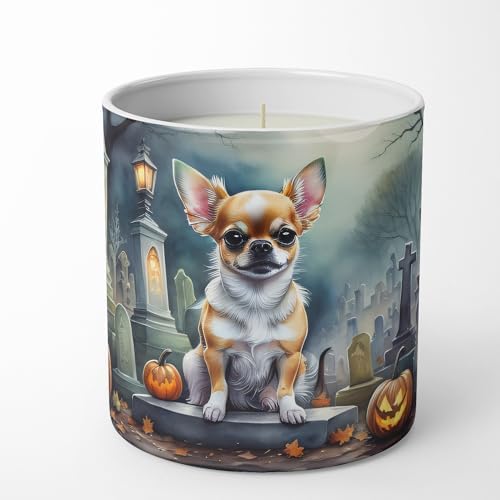 Caroline's Treasures DAC2031CDL Chihuahua Spooky Halloween Decorative Soy Candle Nature Soy Wax Essential Oil Home Decor Ideal for Bedroom Kitchen Bath Office Gift, 10 oz