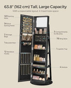 SONGMICS 360° Swivel Jewelry Cabinet, Full-Length Mirror, Lockable