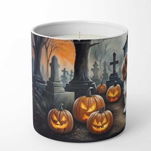 Caroline's Treasures DAC2030CDL Cavalier Spaniel Spooky Halloween Decorative Soy Candle Nature Soy Wax Essential Oil Home Decor Ideal for Bedroom Kitchen Bath Office Gift, 10 oz
