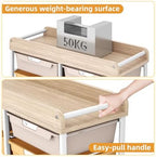 10 Drawer Rolling Storage Cart with Wood Top for Classroom Crafts Colorful
