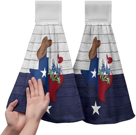 Texas Hanging Kitchen Towels Bluebonnet Navy Blue Gray Hand Tie Towel Texas Stars Dish Towels with Hanging Loop Soft Seasonal Decoration for Bathroom Kitchen