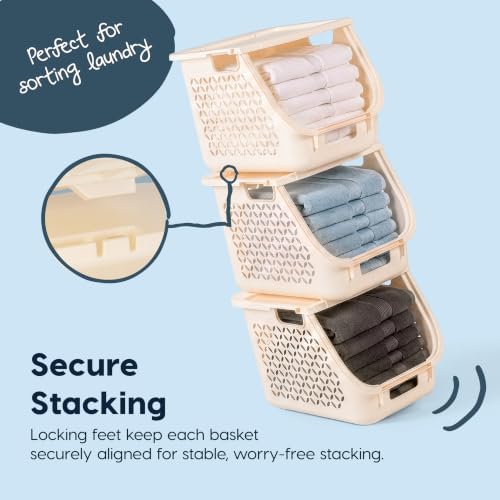 IRIS USA Laundry Basket Hamper, 40L - 3 Pack, Sorter Bin with Lids, White