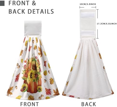 Fall Pumpkin Sunflower Bathroom Hand Tie Towel Autumn Maple Leaf Hanging Dish Towels Set of 2 Decorative Kitchen Towel Soft Absorbent Towels for Bathroom Kitchen Home Decor 17 * 12 Inch