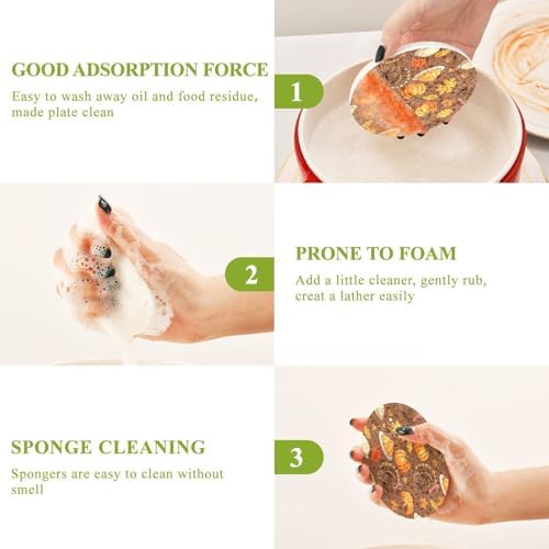 Harvest Turkeys Pumpkins Dish Scrub Sponges Kitchen Thanksgiving Non Scratch Reusable Compressed Cellulose Sponge Hanging for Household Cleaning Washing Dishes Pots and Pans 3 Pack - Image 4