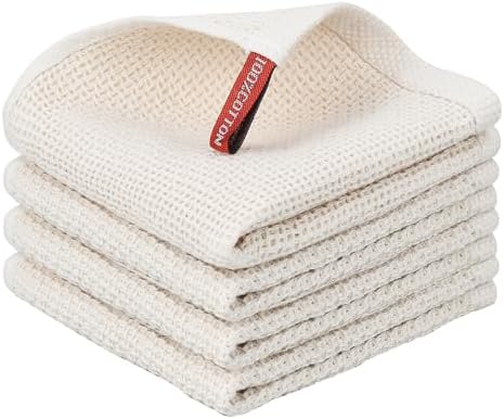 Nialnant 100% Cotton Cleaning Cloth,4 Pack Waffle Weave Cleaning Towels,Super Absorbent Dish Rags for Washing Dishes-12x12 Inch,Beige by Nialnant