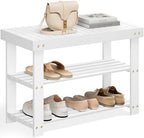 SONGMICS Shoe Rack Bench, 3-Tier Bamboo Entryway Bench, 27.6 Inches Width