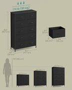 SONGMICS Dresser for Bedroom, Tall Dresser with 10 Fabric Drawers