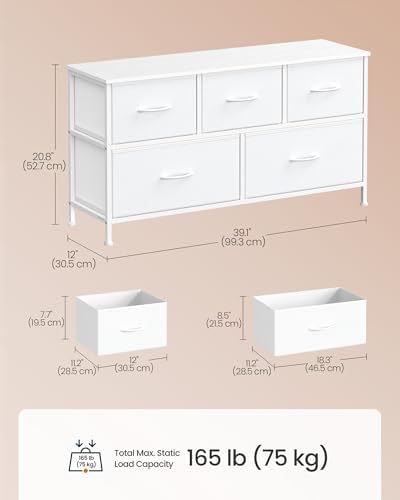 SONGMICS HOME 5 Drawer Dresser for Bedroom, Fabric Chest of Drawers