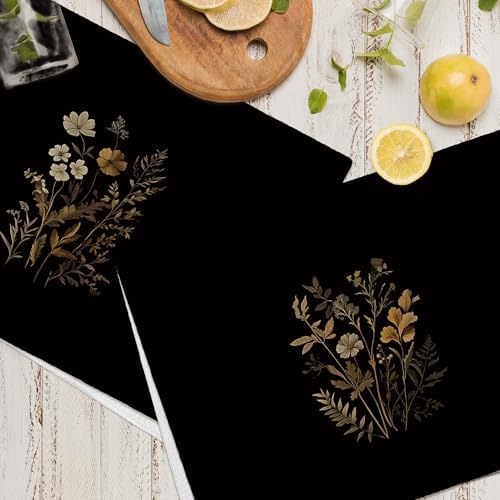 Vintage Black Botanical Kitchen Towels Decorative 16x24 Set of 2, Dark Floral Flower Dish Towels Cloths Dishcloths Tea Towel, Aesthetic Rustic Fall Autumn Bathroom Kitchen Hand Towel Decor - Image 6
