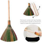 Elegant Wedding Brooms Bride Bridegroom, Jumping The Broom for Wedding, Natural Whisk Broom with Ribbons, Artificial Pearl, Leaves,Roses for Decorative