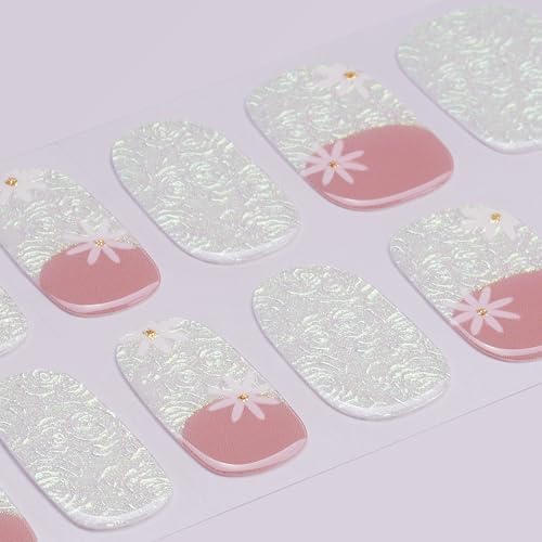 DANNI & TONI Semi Cured Gel Nail Strips Flowers French Aurora Gel Nail Wraps 28 Stickers | Floral Swirl