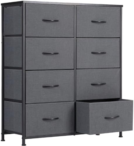 Sweetcrispy 8 Drawer Fabric Dresser for Bedroom, Tall Dresser, Dark Grey
