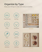 SONGMICS Jewelry Box Organizer, 2-Layer Storage with 1 Drawers, Glass Lid