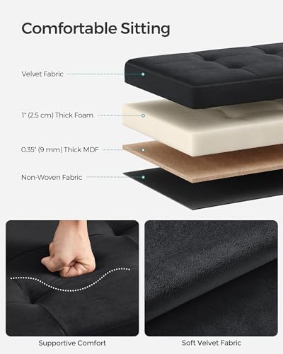 SONGMICS Storage Ottoman Bench, 30 Inches Velvet Foldable Foot Rest