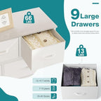 OLIXIS 9 Drawer Fabric Dresser for Bedroom, Chest of Drawers Organizer