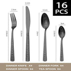 Black Rose Floral Silverware Set for 4, 16 Pcs Stainless Steel Vintage Flatware Set with Flower Unique Embossed Pattern Design Include Forks Spoons Knives Kitchen Tableware Wedding Dishwasher Safe