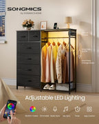 SONGMICS Dresser with Hanging Rod, Closet Organizer with 6 Fabric Drawers