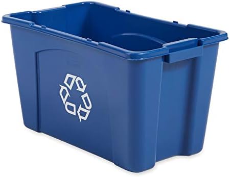Rubbermaid Commercial Products Recycling Bin - 18 Gallon, Stackable, for Paper and Packaging, Indoor/Outdoor/Garage/Home/Commercial Facilities, Blue