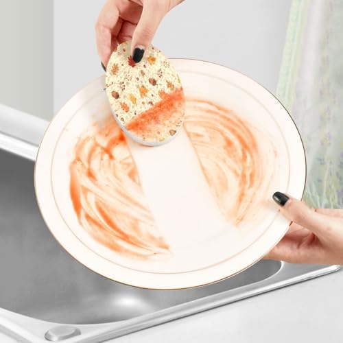 Autumn Leaves Berries Dish Scrub Sponges Kitchen Fall Acorns Non Scratch Reusable Compressed Cellulose Sponge Hanging for Household Cleaning Washing Dishes Pots and Pans 3 Pack - Image 6