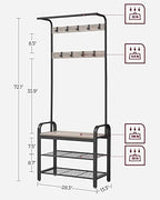 VASAGLE Coat Rack, Hall Tree with Shoe Bench, 4-in-1, 9 Removable Hooks