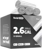 FORID Clear Small Trash Bags, 2.6 Gallon Garbage Bags, Wastebasket Bin Liners 220 Count Plastic Trash Bags for Bathroom Bedroom Office Garbage Can 10 Liters - Durable & Thick Trash Bag