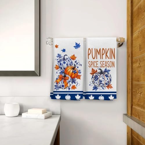 OHSUL Chinoiserie Fall Pumpkin Kitchen Dish Towels Dishcloth 16x24 Set of 2 - Image 2