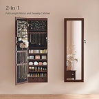 SONGMICS 6 LEDs Mirror Jewelry Cabinet, 47.2-Inch Tall, Lockable