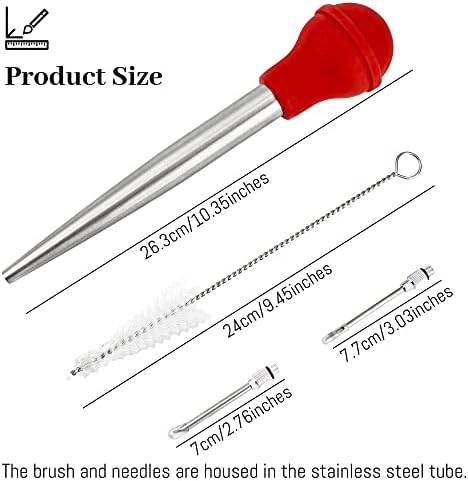 Turkey Baster Syringe for Cooking, Large Stainless Steel Meat Injector, with Cleaning Brush and 2 Marinade Needles, Red - Image 3