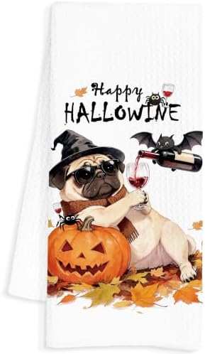 Funny Pug Halloween Pumpkin Kitchen Hand Towel, 16x24 in by Unknown